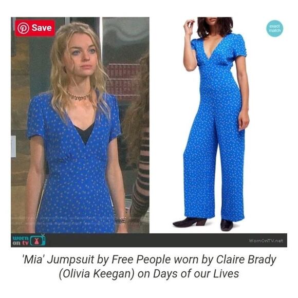 Free People Mia Jumpsuit In Blue Women's Size 10 Wide Leg As Seen On Tv Blogger - Picture 2 of 12
